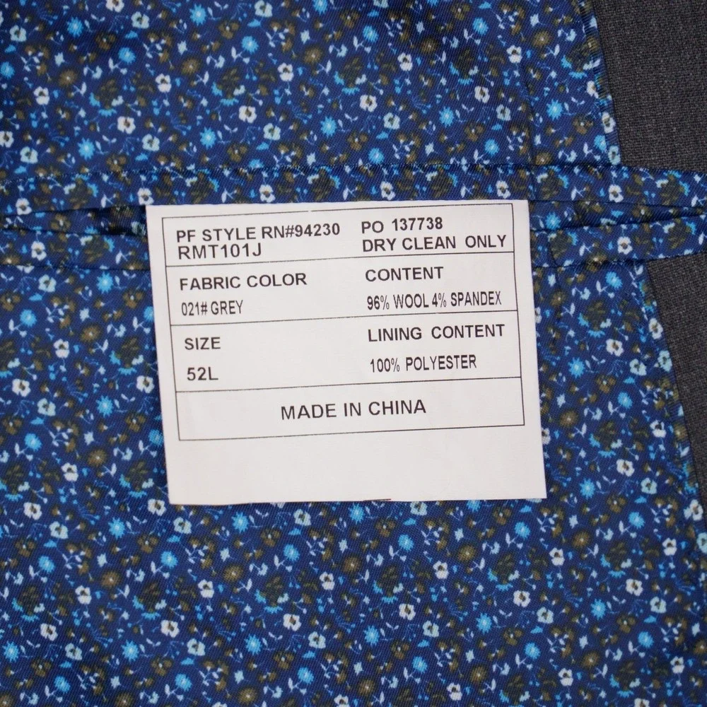 Paul Fredrick Blazer Men 52L Grey Sport Coat Wool Blend Stretch Floral Pattern